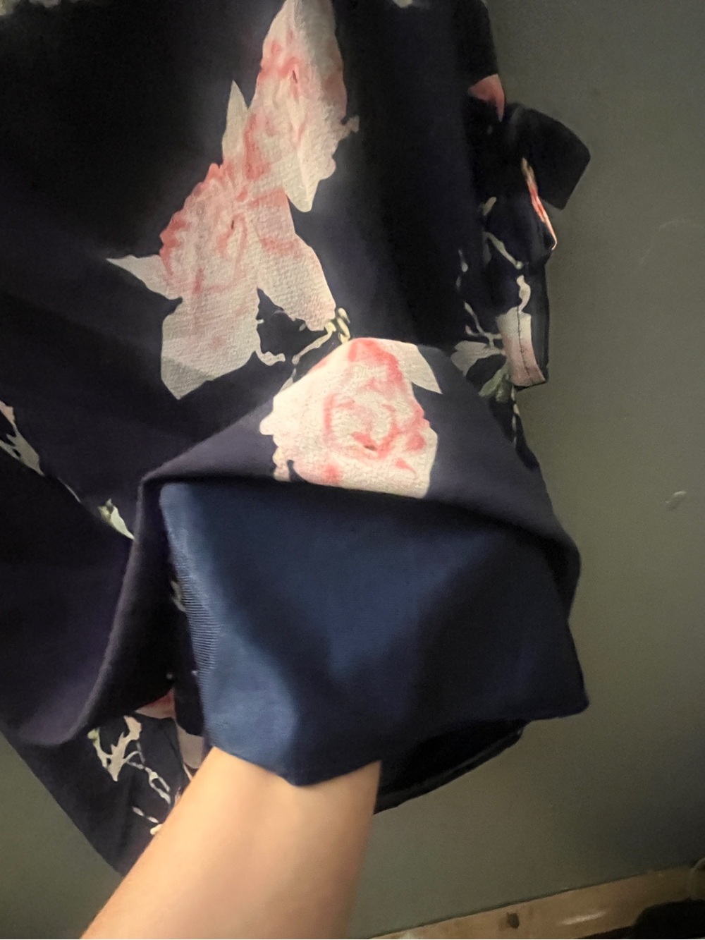 Floral Tie-Sleeve Navy & Pink Women's Dress - Picture 4 of 4